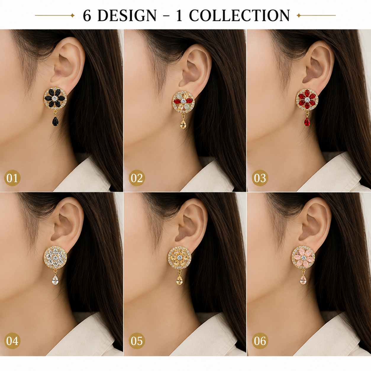 Premium Pack of 6 Zircon Earrings Card