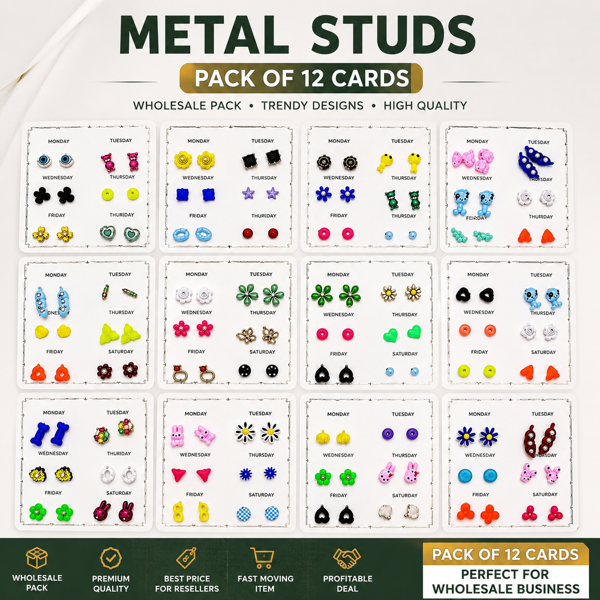 Trendy Metal Studs – Pack of 12 Cards
