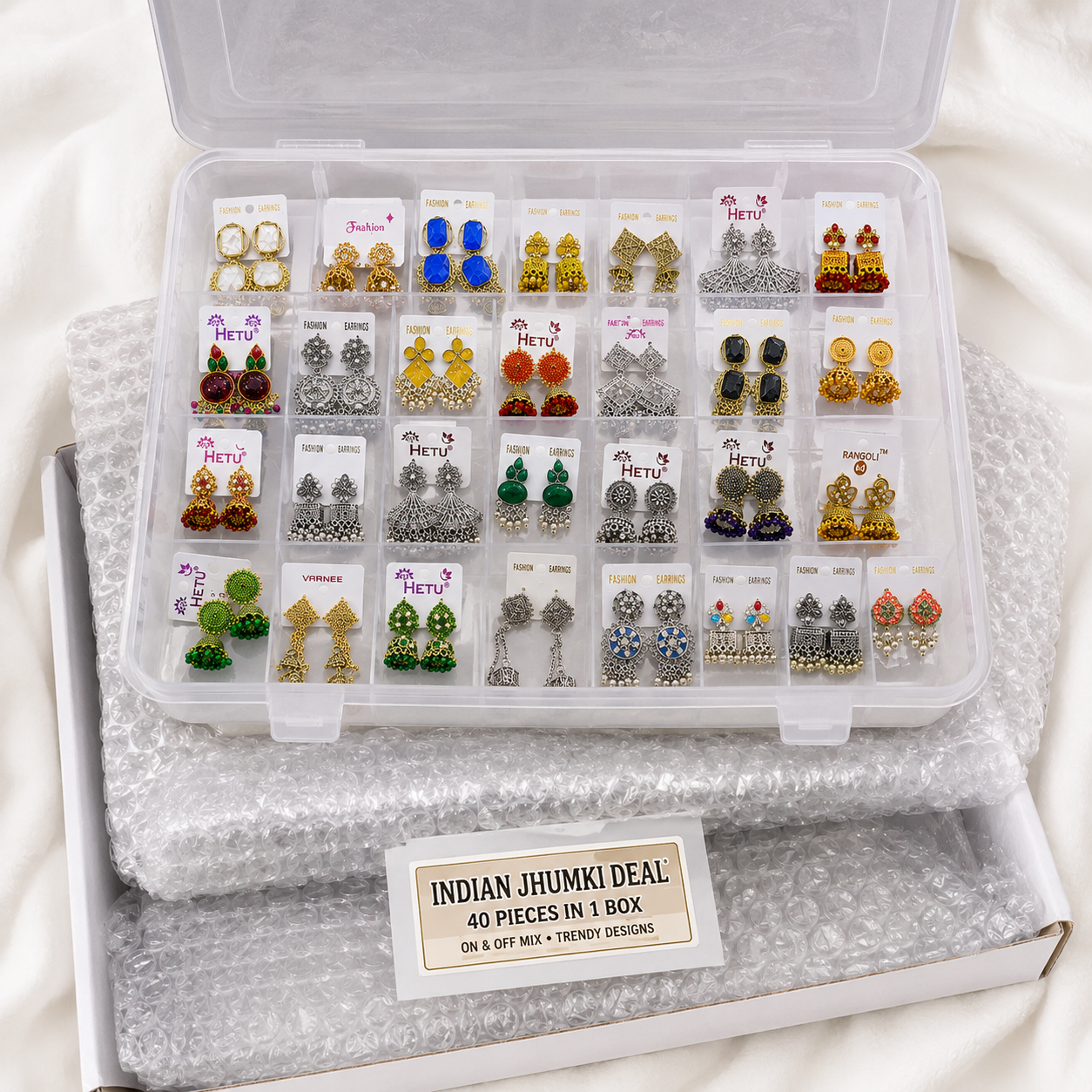 Original Indian Jhumki Box | 40 Mixed Designs | Wholesale Pack