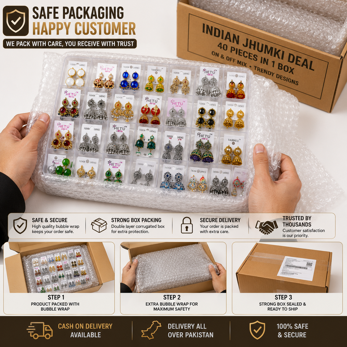Original Indian Jhumki Box | 40 Mixed Designs | Wholesale Pack
