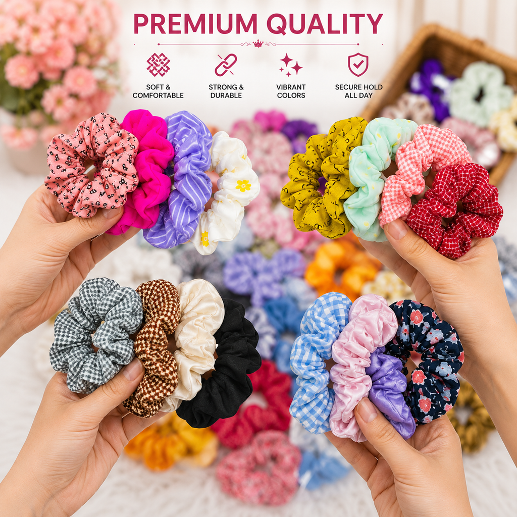 Scrunchies Wholesale Pack – 1 KG (140–150 Mix Colors)