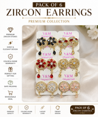 Premium Pack of 6 Zircon Earrings Card