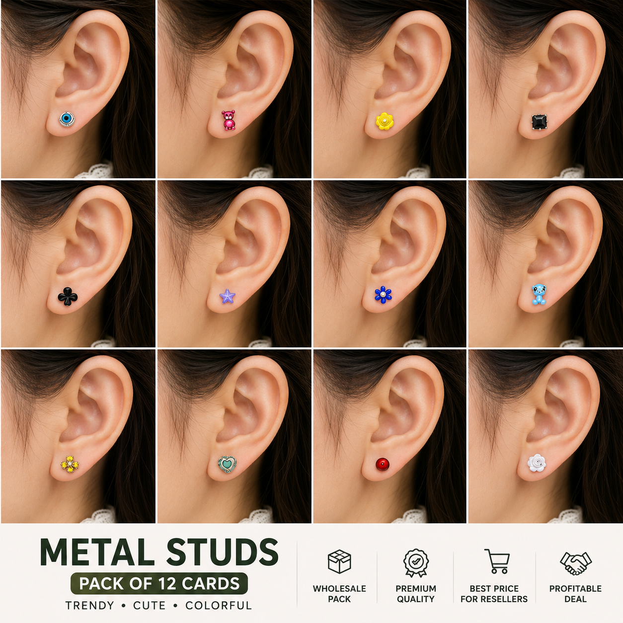Trendy Metal Studs – Pack of 12 Cards