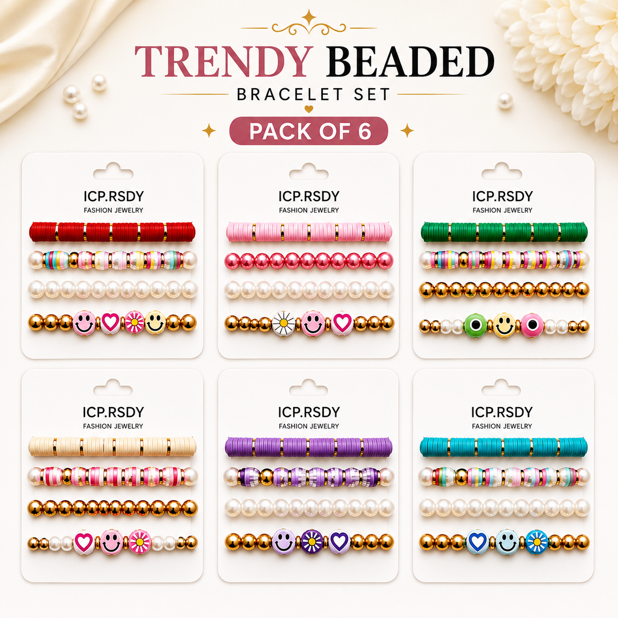 Premium Beaded Bracelet Set – 6 Card Deal