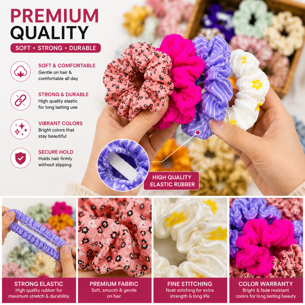 Scrunchies Wholesale Pack – 1 KG (140–150 Mix Colors)